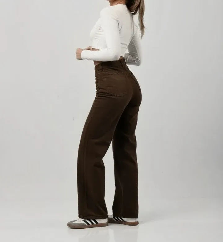 Wide Leg chocolate, tiro alto
